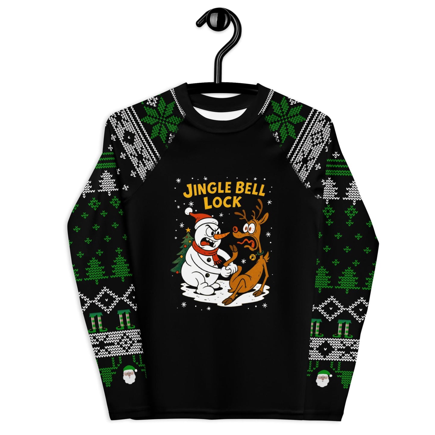 Kids Jiu Jitsu Christmas Rash Guard, Jingle Bell Lock Youth BJJ Shirt, Jiu Jitsu Christmas Gift