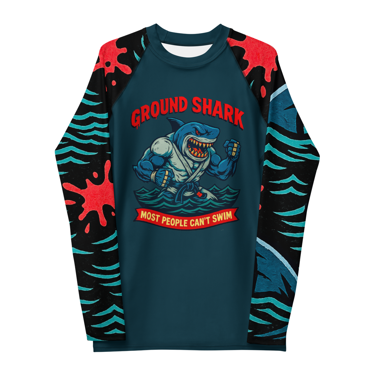 Ground Shark BJJ Halloween men's rash guard, front view