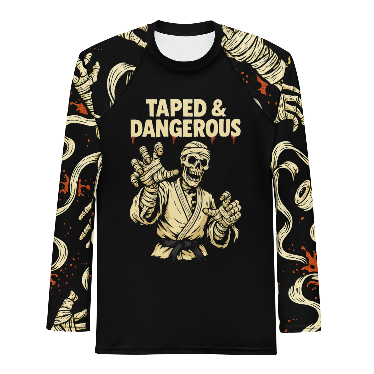 Taped & Dangerous BJJ Halloween men's rash guard, front view
