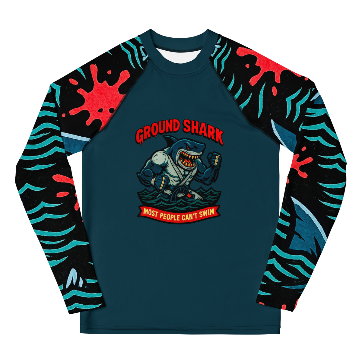Ground Shark BJJ Halloween youth rash guard, front view