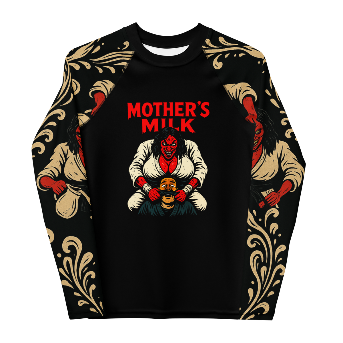 Mother's Milk BJJ Halloween youth rash guard, front view