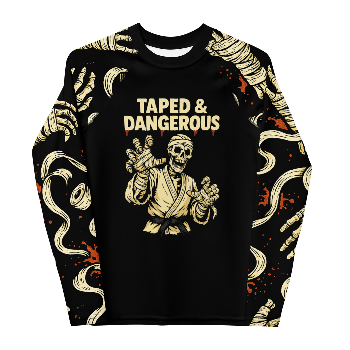 Taped & Dangerous BJJ Halloween youth rash guard, front view