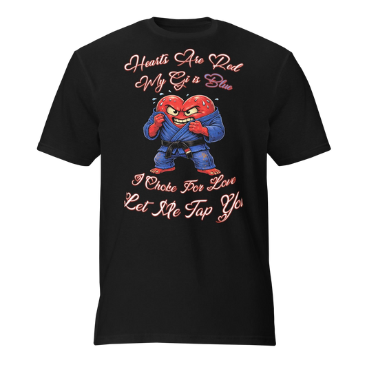 Hearts Are Red My Gi Is Blue BJJ Valentine's t-shirt in black