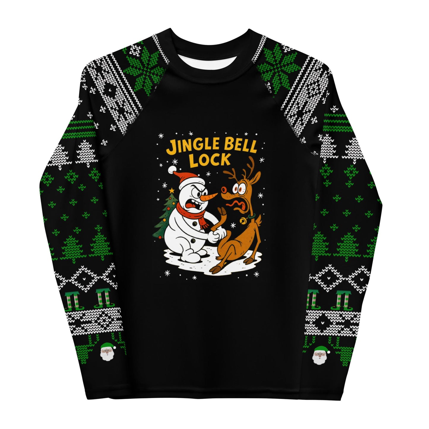 Kids Jiu Jitsu Christmas Rash Guard, Jingle Bell Lock Youth BJJ Shirt, Jiu Jitsu Christmas Gift
