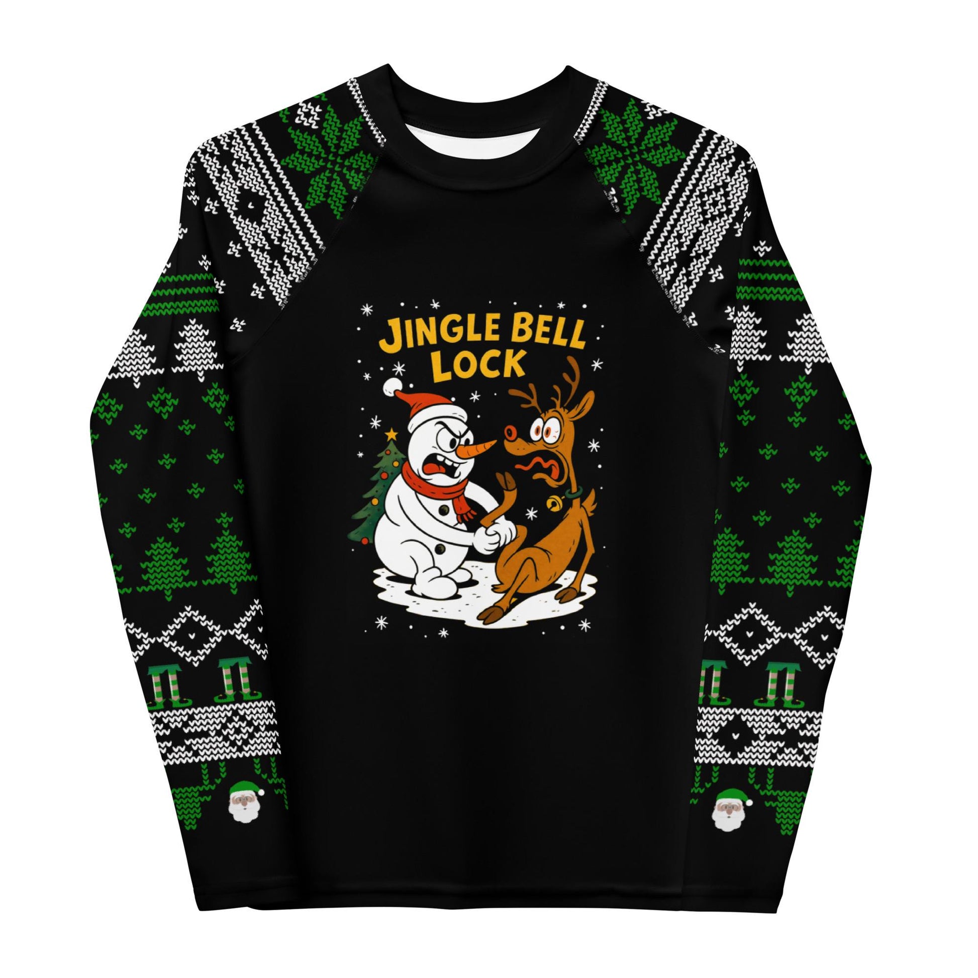 Kids Jiu Jitsu Christmas Rash Guard, Jingle Bell Lock Youth BJJ Shirt, Jiu Jitsu Christmas Gift