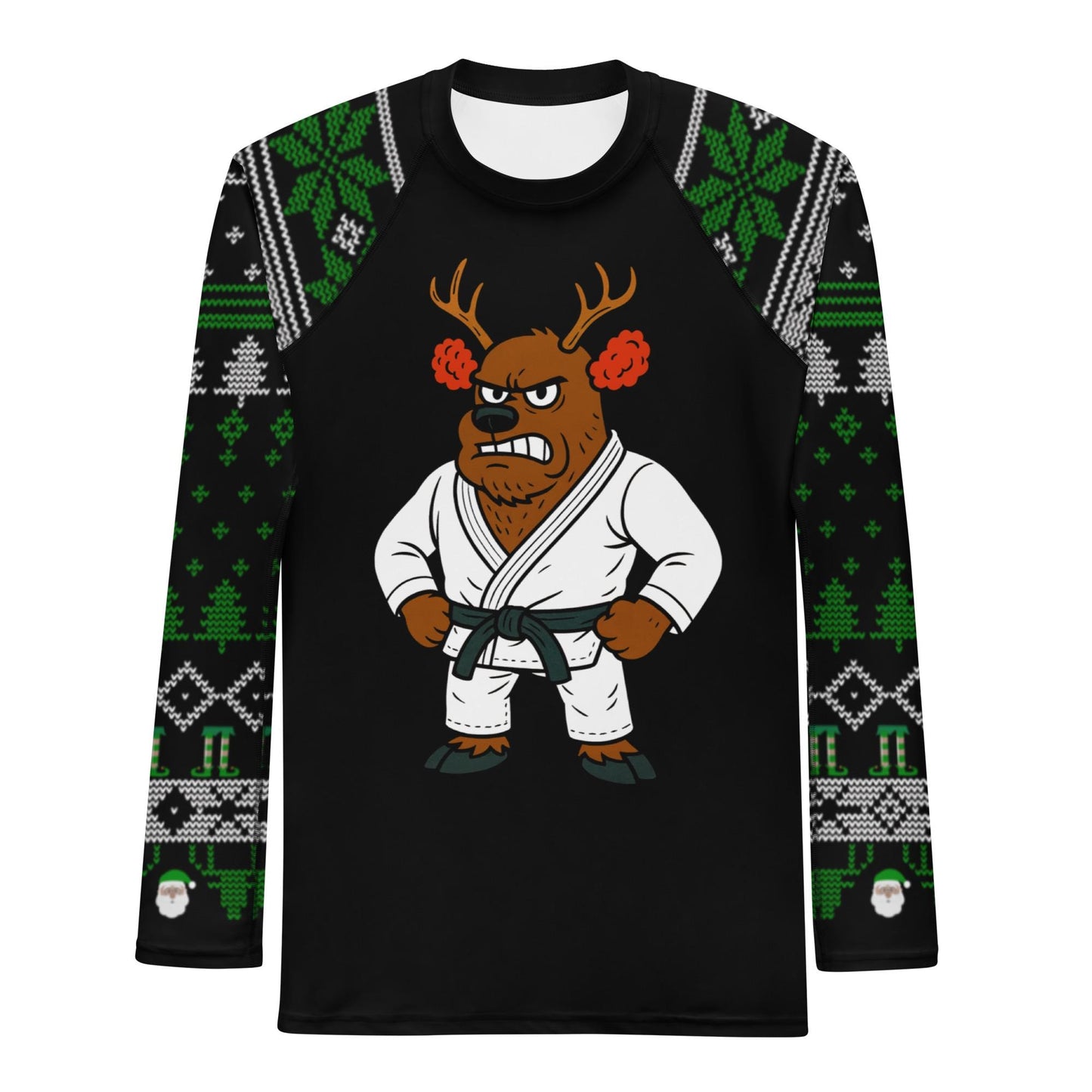 Funny Jiu Jitsu Christmas Rash Guard, Cauliflower Ear Reindeer Mens BJJ No Gi Top, Jiu Jitsu Christmas Gift