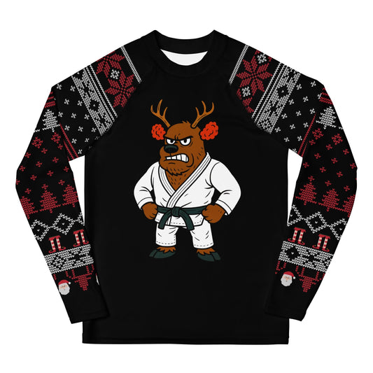 Funny Jiu Jitsu Christmas Kids Rash Guard, Cauliflower Ear Reindeer Youth BJJ Shirt, Jiu Jitsu Christmas Gift