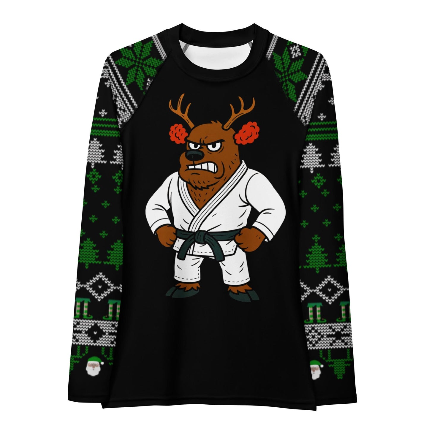 Funny Jiu Jitsu Christmas Rash Guard, Cauliflower Ear Reindeer Womens BJJ No Gi Top, Jiu Jitsu Christmas Gift
