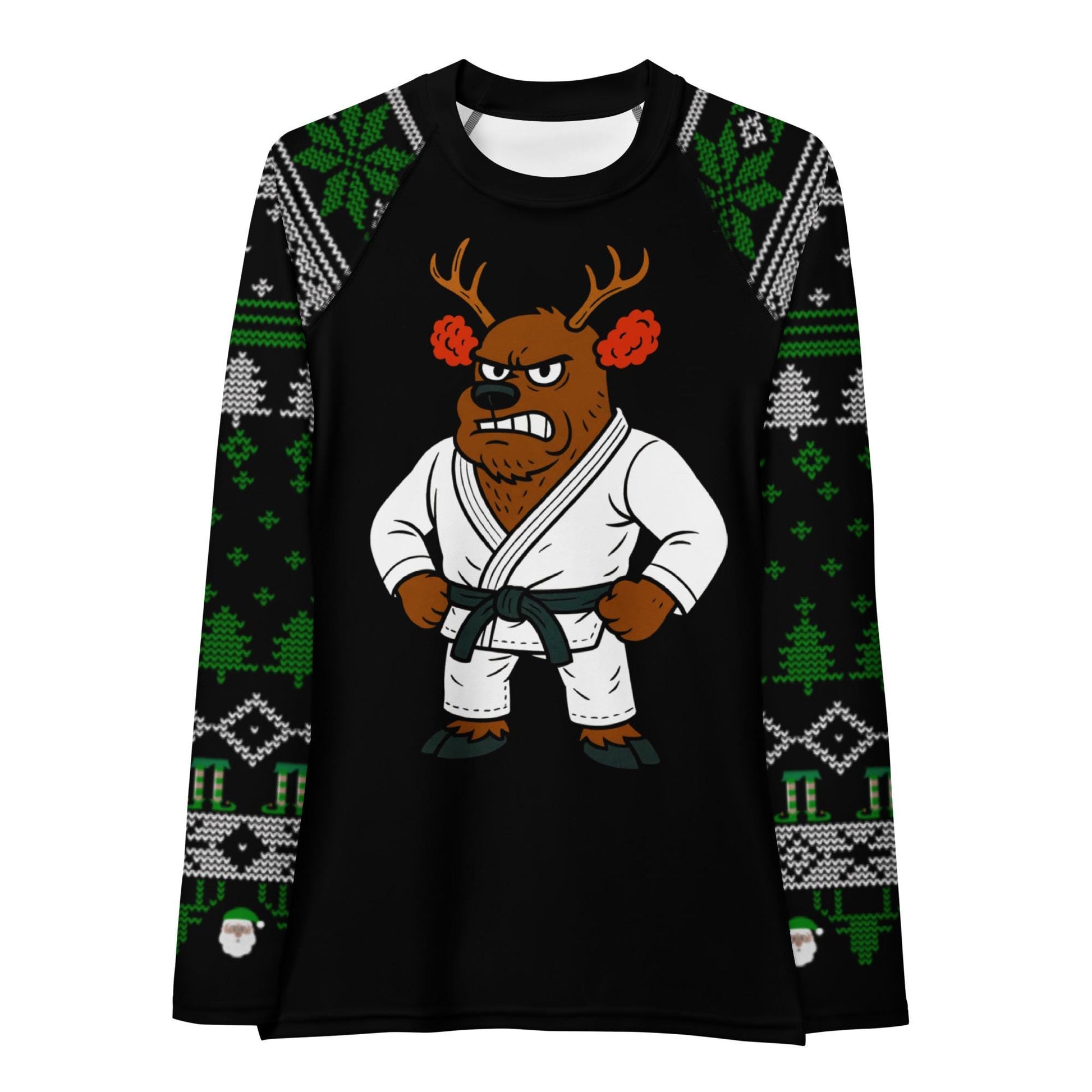 Funny Jiu Jitsu Christmas Rash Guard, Cauliflower Ear Reindeer Womens BJJ No Gi Top, Jiu Jitsu Christmas Gift