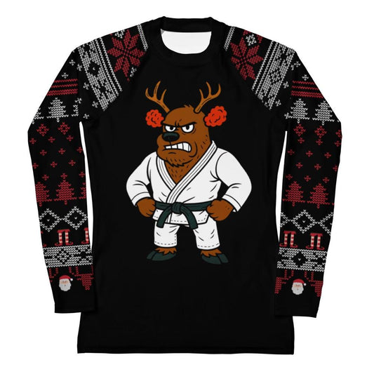 Funny Jiu Jitsu Christmas Rash Guard, Cauliflower Ear Reindeer Womens BJJ No Gi Top, Jiu Jitsu Christmas Gift