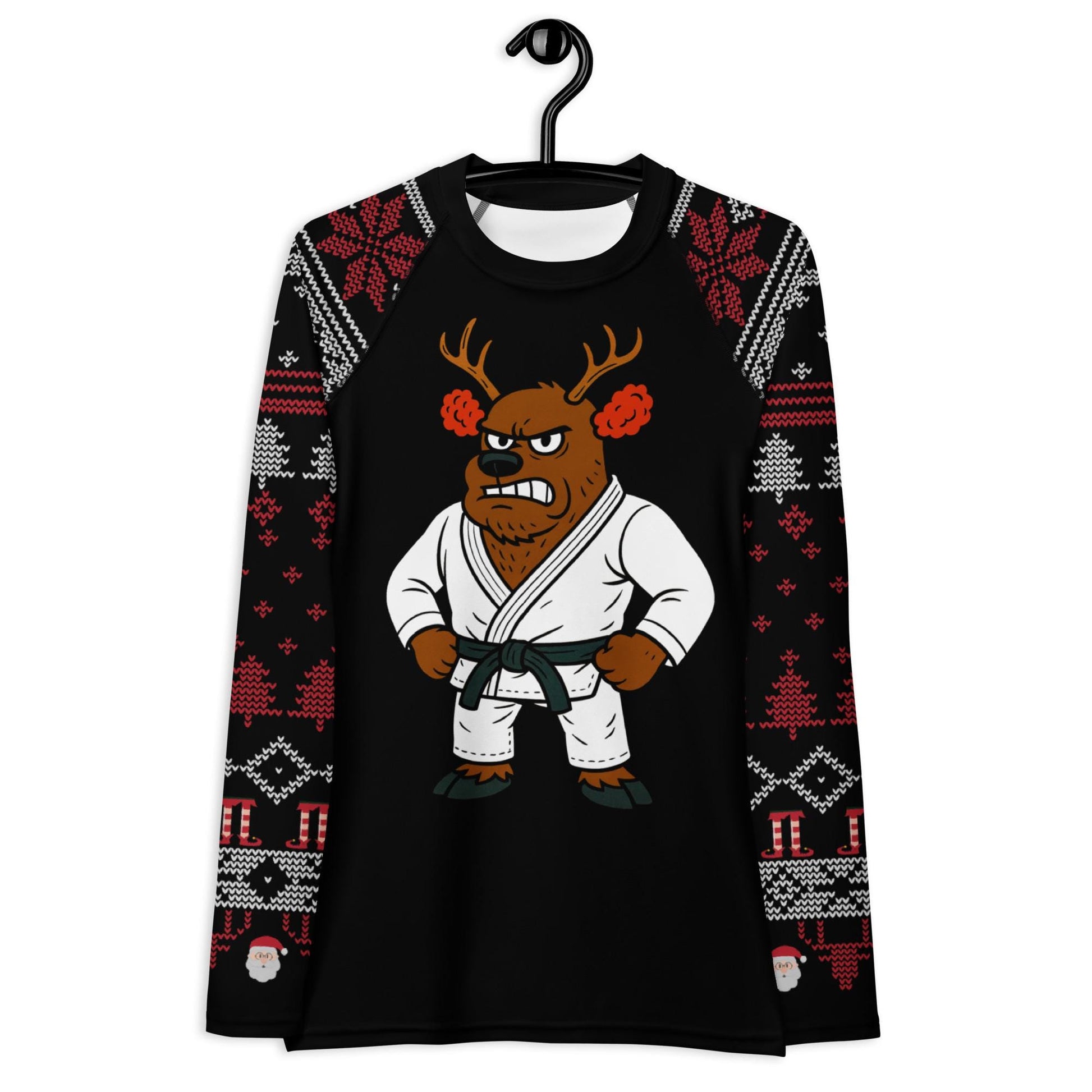 Funny Jiu Jitsu Christmas Rash Guard, Cauliflower Ear Reindeer Womens BJJ No Gi Top, Jiu Jitsu Christmas Gift