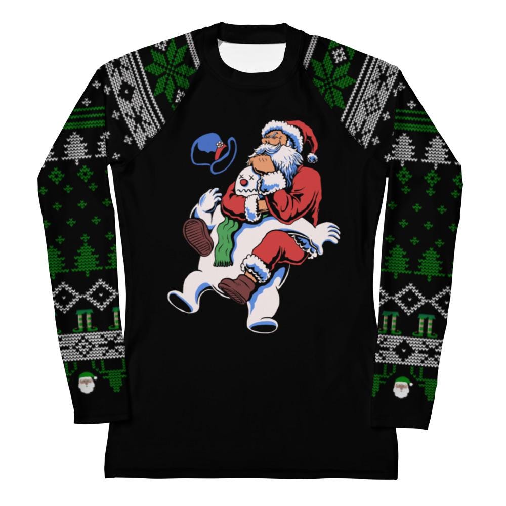 Funny Jiu Jitsu Christmas Rash Guard, Santa Rear Naked Choke Womens BJJ No Gi Top, Jiu Jitsu Christmas Gift