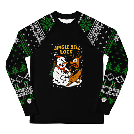 Kids Jiu Jitsu Christmas Rash Guard, Jingle Bell Lock Youth BJJ Shirt, Jiu Jitsu Christmas Gift