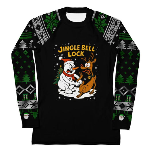 Womens Jiu Jitsu Christmas Rash Guard, Jingle Bell Lock BJJ No Gi Top