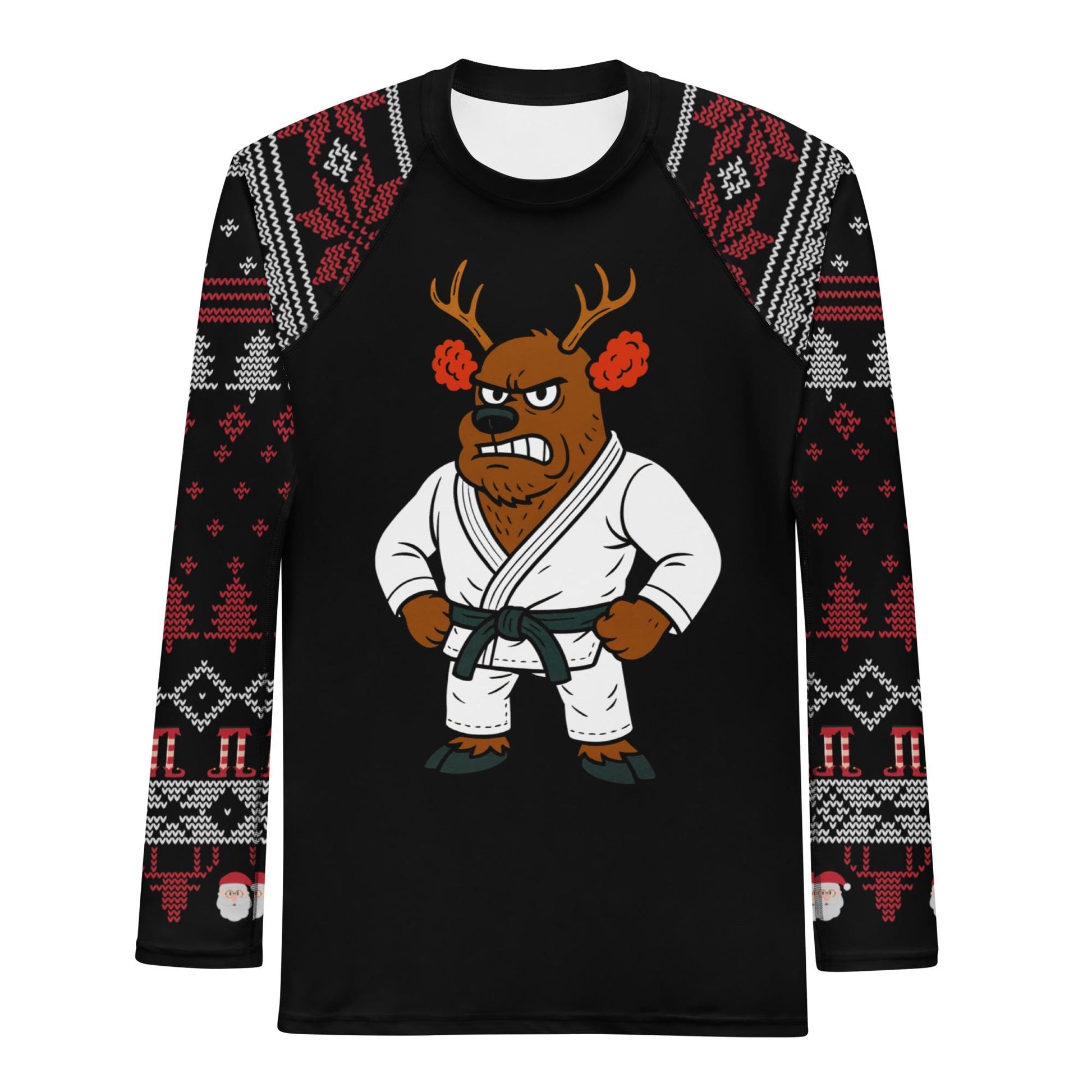 Funny Jiu Jitsu Christmas Rash Guard, Cauliflower Ear Reindeer Mens BJJ No Gi Top, Jiu Jitsu Christmas Gift