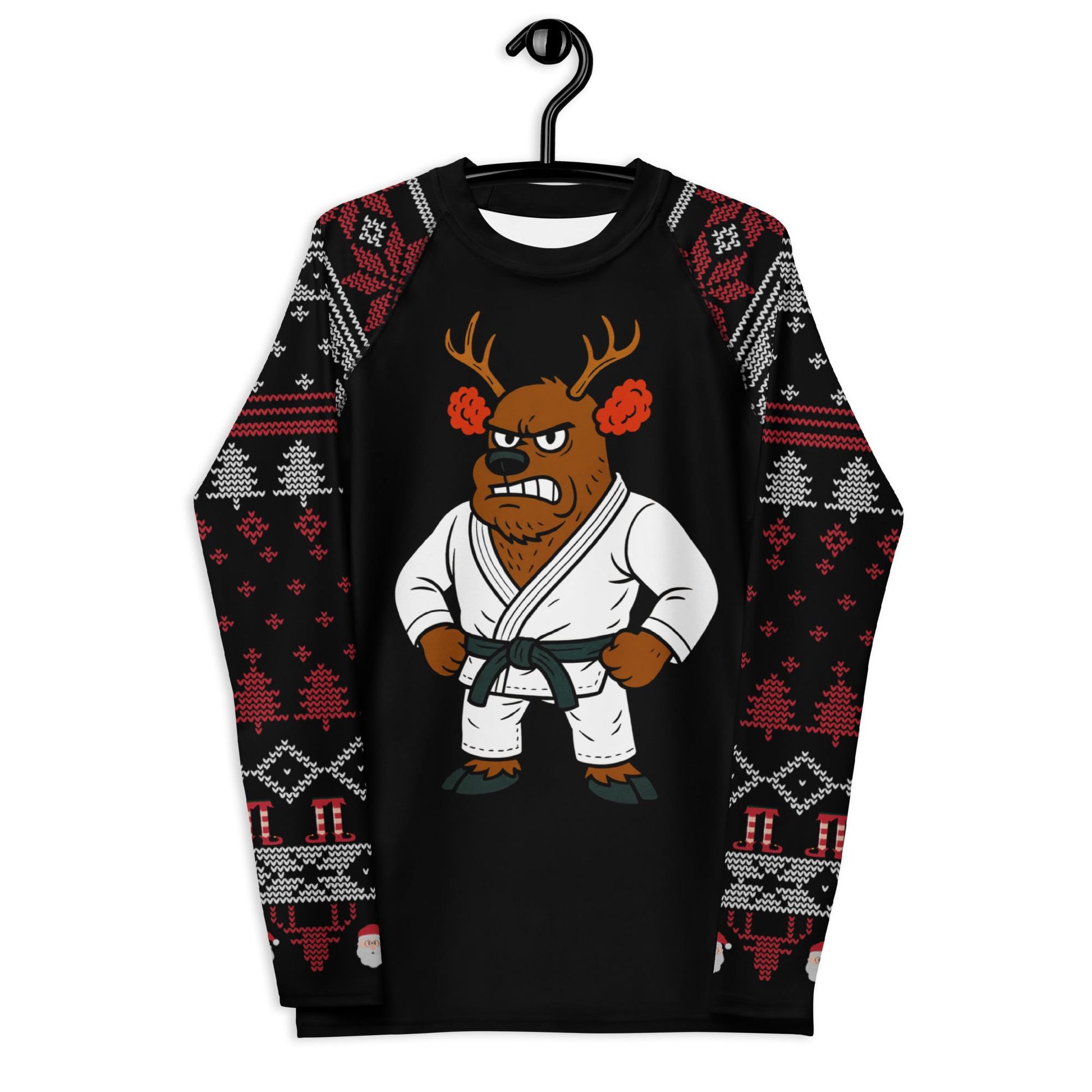 Funny Jiu Jitsu Christmas Rash Guard, Cauliflower Ear Reindeer Mens BJJ No Gi Top, Jiu Jitsu Christmas Gift