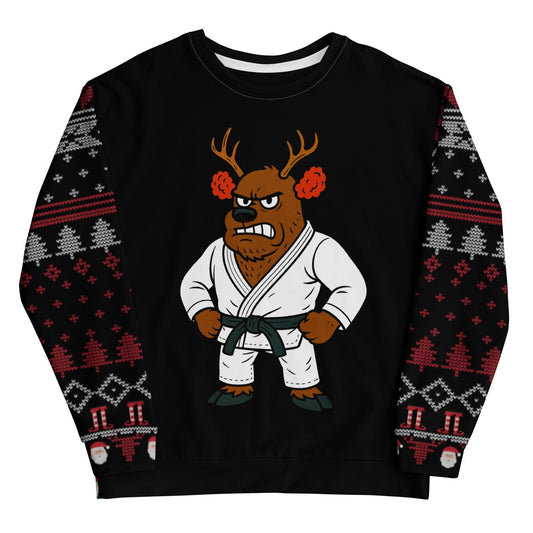 Funny Jiu Jitsu Christmas Sweater, Cauliflower Ear Reindeer BJJ Ugly Christmas Sweatshirt, Jiu Jitsu Christmas Gift