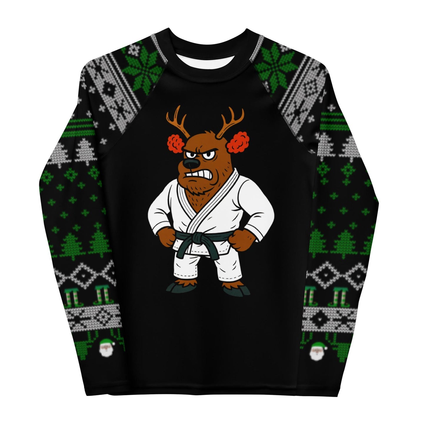 Funny Jiu Jitsu Christmas Kids Rash Guard, Cauliflower Ear Reindeer Youth BJJ Shirt, Jiu Jitsu Christmas Gift