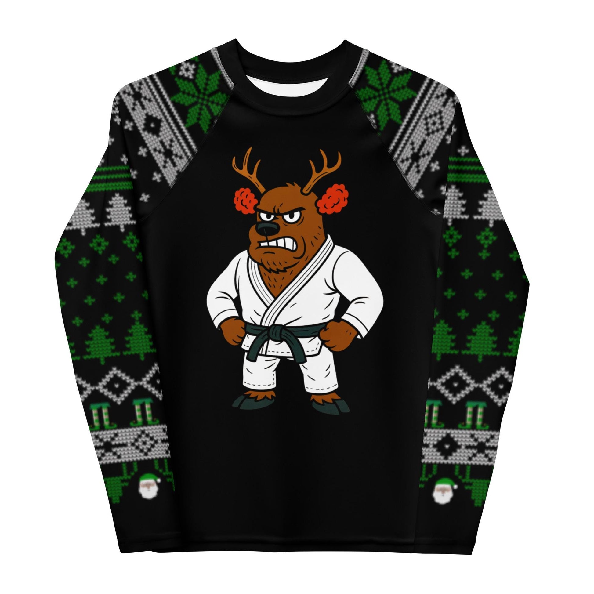 Funny Jiu Jitsu Christmas Kids Rash Guard, Cauliflower Ear Reindeer Youth BJJ Shirt, Jiu Jitsu Christmas Gift