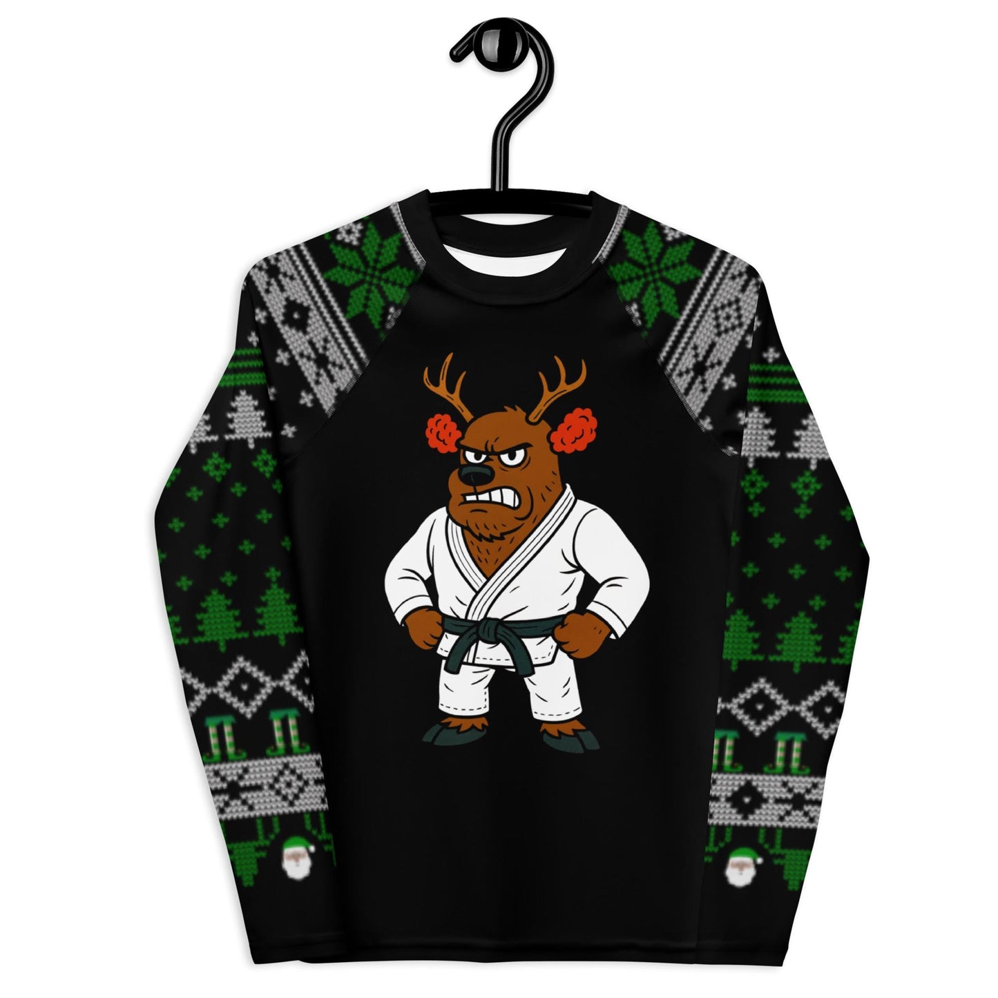 Funny Jiu Jitsu Christmas Kids Rash Guard, Cauliflower Ear Reindeer Youth BJJ Shirt, Jiu Jitsu Christmas Gift