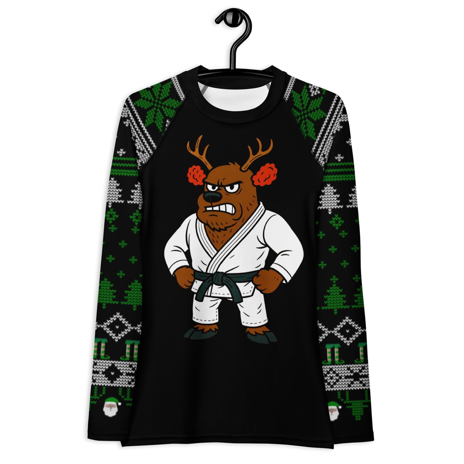 Funny Jiu Jitsu Christmas Rash Guard, Cauliflower Ear Reindeer Womens BJJ No Gi Top, Jiu Jitsu Christmas Gift