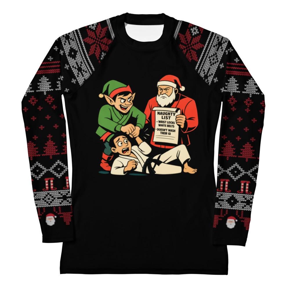 Funny Jiu Jitsu Christmas Rash Guard, BJJ Merry Wristmas Womens No Gi Top, Jiu Jitsu Christmas Gift