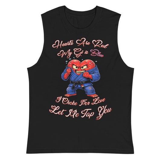 Funny Jiu Jitsu Valentines Tank Top, BJJ Valentine Gift, Hearts Are Red My Gi Is Blue, Let Me Tap You