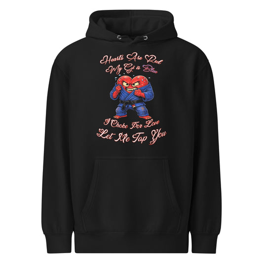 Funny Jiu Jitsu Valentines Hoodie, BJJ Valentine Gift, Hearts Are Red My Gi Is Blue, Let Me Tap You