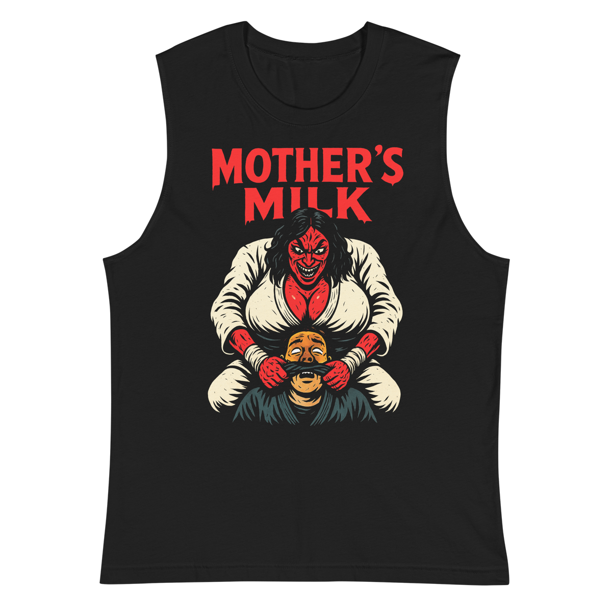 Mother's Milk BJJ Halloween muscle shirt in black, front view