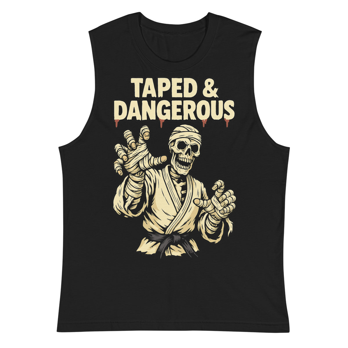 Taped & Dangerous BJJ Halloween muscle shirt in black, front view